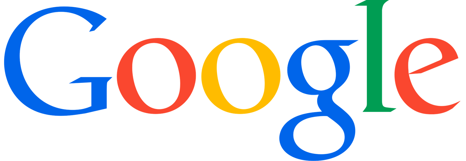 The Google logo as used from 2013 to 2015: the word Google in a serif type with bracketed serifs and a slight shaded edge, each letter in a different colour, blue, red, yellow, blue, green, red.
