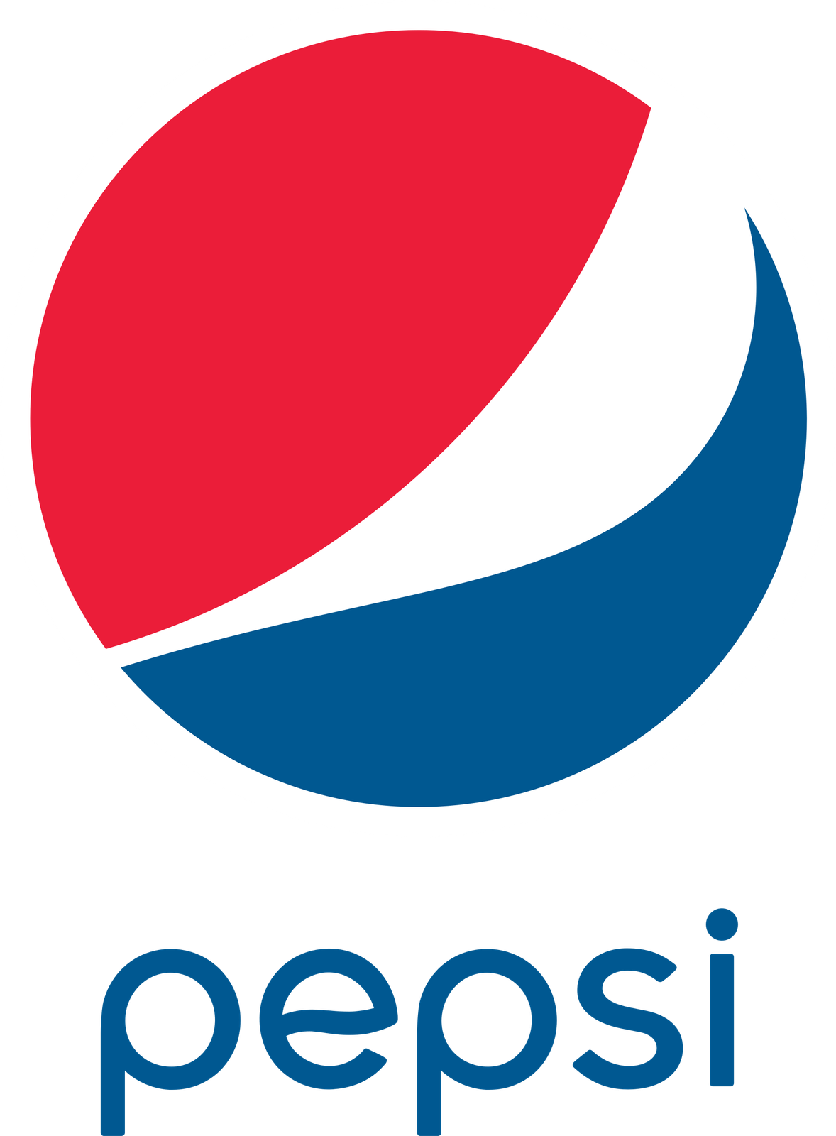 The Pepsi logo used from 2008 to 2023: a tilted circle split by a white band that curves like a smile, red above and dark blue below, with the word pepsi set underneath in a light blue lowercase sans-serif.